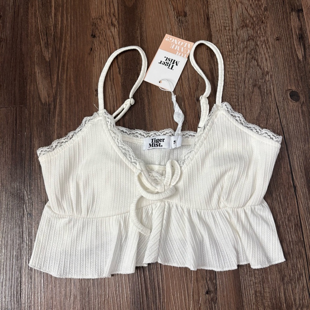 Tiger Mist White Lace Trim Crop Top Size S New With Tag